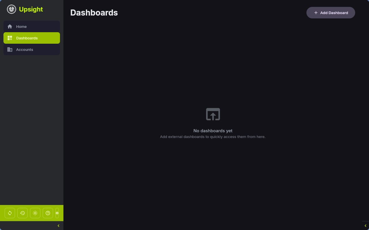 External dashboards screen