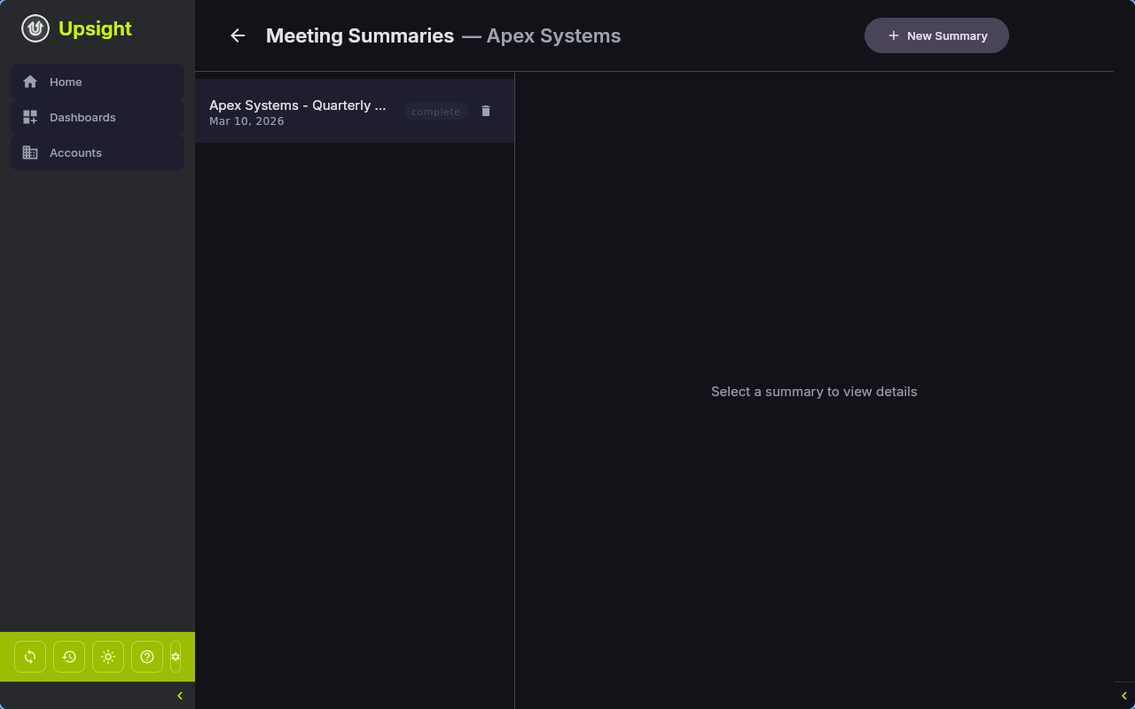 Meeting summaries screen