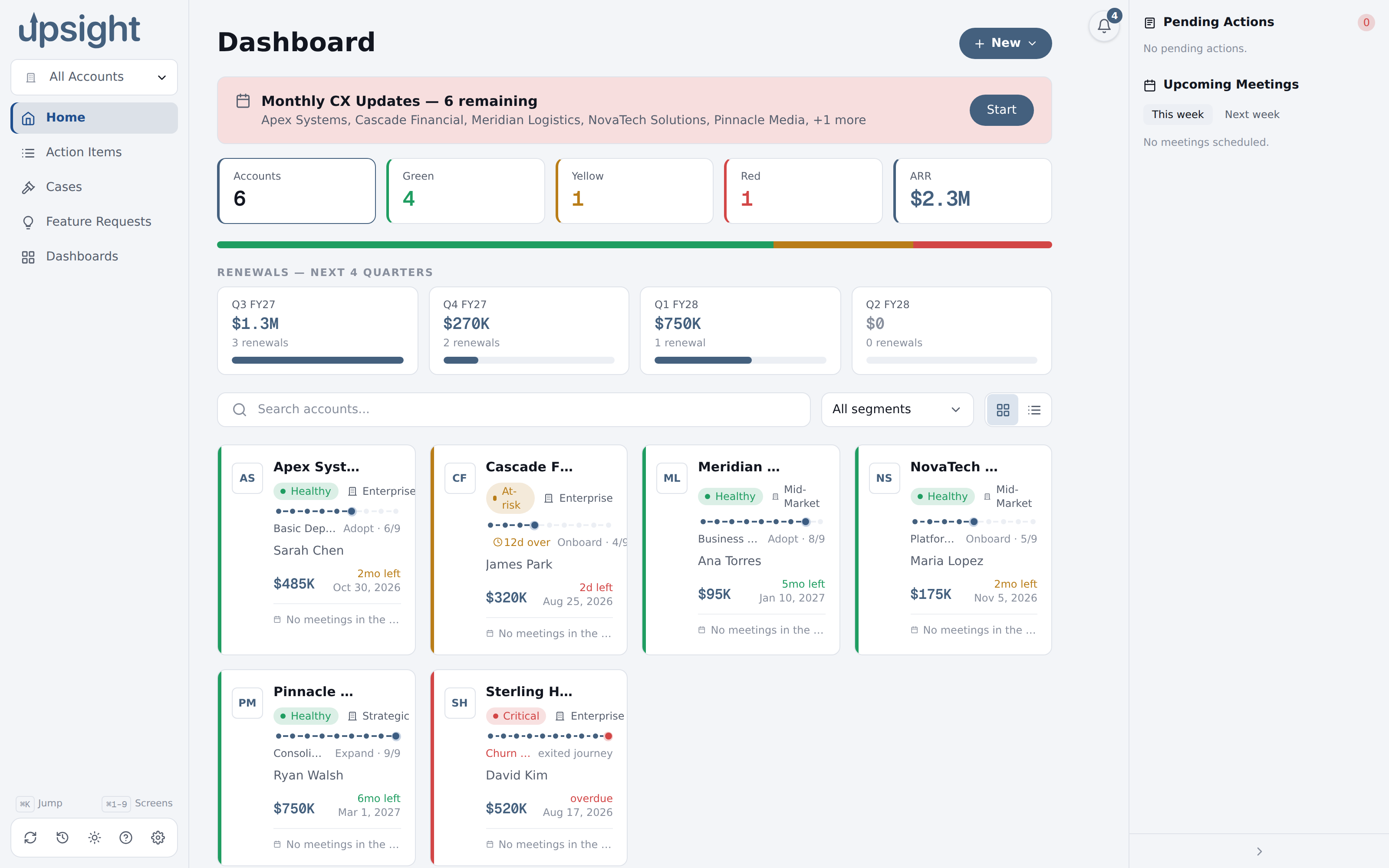 The dashboard in the light theme