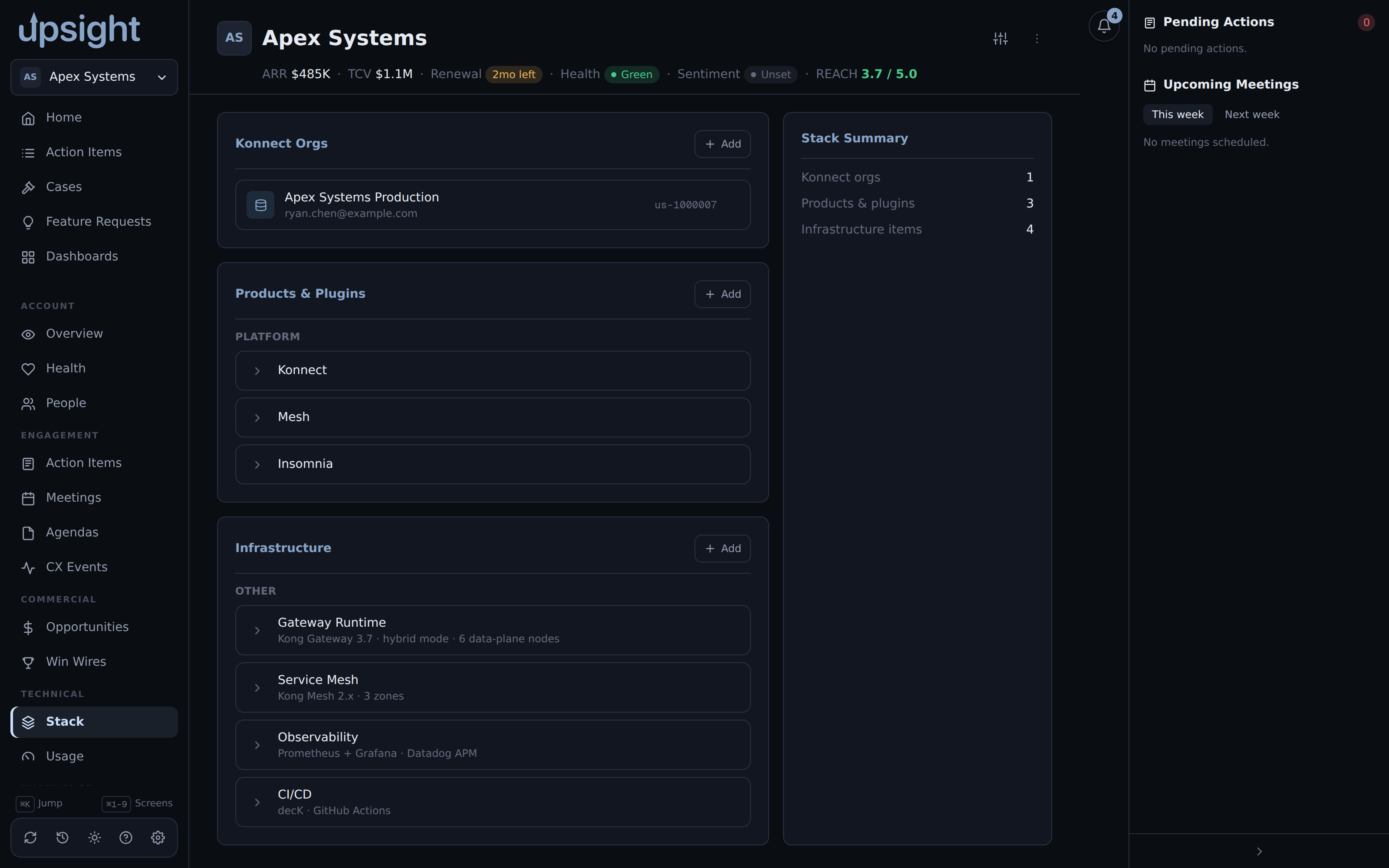 The Stack tab, showing Konnect orgs, products, and infrastructure