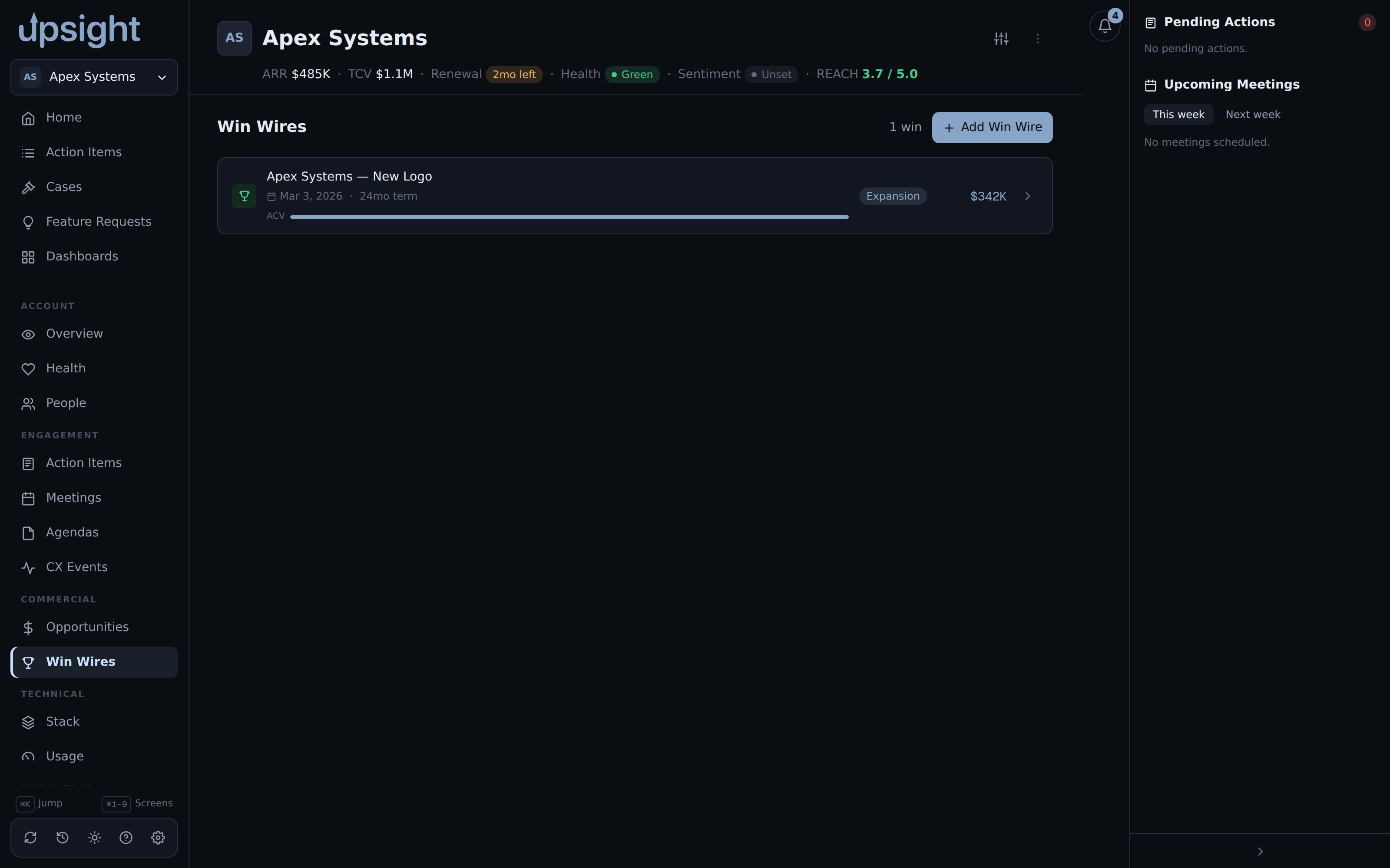 The Win Wires tab